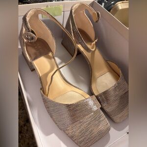 Alex Marie Shimmering Beige Block Heels